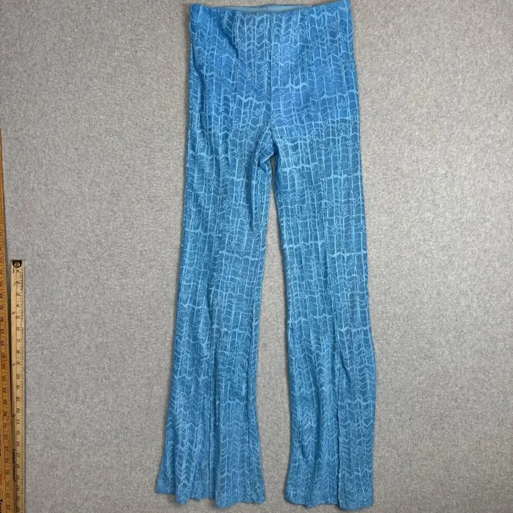 Free People Women's XS In The Night Lace Flare Pant Blue Elastic Waist Pull On